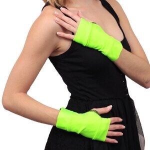 Short Green Gloves Fingerless Arm Cuffs Cyber Cosplay Costume Rave Texting UV OS